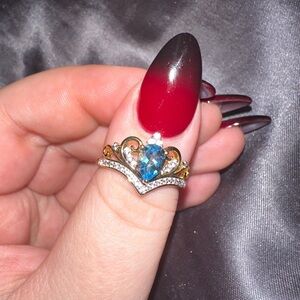 14k Gold Over Silver Swiss Blue Topaz & Lab-Created White Sapphire Filigree Ring